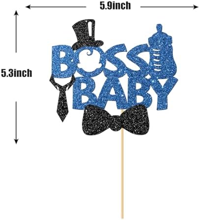Maicaiffe Boss Boy Cake Topper, Boy 1st Birthday - Baby Shower - Gender Reveal Party Cake Decorations Black Glitter