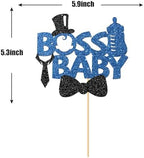 Maicaiffe Boss Boy Cake Topper, Boy 1st Birthday - Baby Shower - Gender Reveal Party Cake Decorations Black Glitter