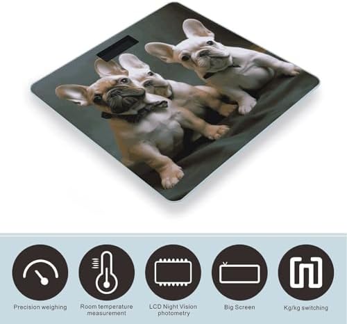 French Bulldog Puppies Bathroom Scale for Body Weight Bathroom Weighing Scale with Backlit LCD Display Highly Accurate Measures Weight Up to 180kg