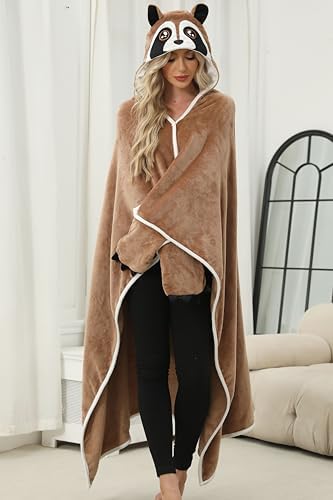 Wearable Hooded Blanket for Adults,Super Soft Warm Hoodie Wrap Plush Flannel Cloak Gifts for Women Men