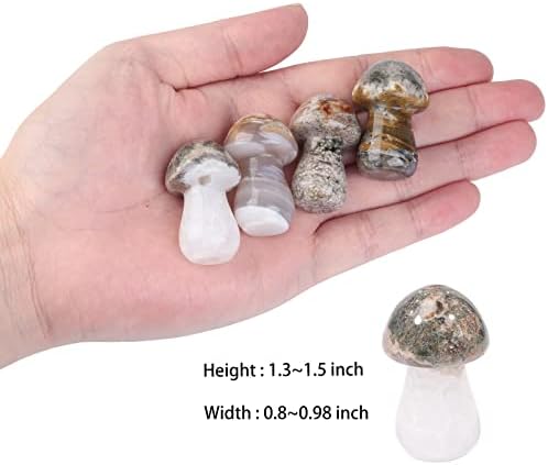 Rockcloud Set of 2 Ocean Jasper Crystal Mushroom Pocket Stones, Hand Carved Collectible Statue Figurine for Reiki Healing Home Office Decor, Brown