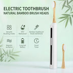 Bamboo Electric Toothbrush丨Rechargeable Electric Toothbrush with 4 Bamboo Heads, Soft Castor Oil Bristles,5 Moedes&3 Intensities, 45 Days Battery Life, IPX7 Waterproof-White