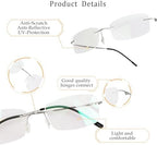 LifeArt Blue Light Blocking Computer Reading Glasses,Men's and Women's Rimless Frame (Silver, +1.75 Magnification)