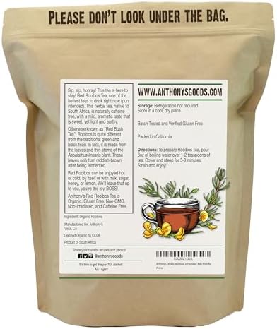 Anthony's Organic Red Rooibos Loose Leaf Tea, 1 lb, Gluten Free, Non GMO, Non Irradiated, Keto Friendly