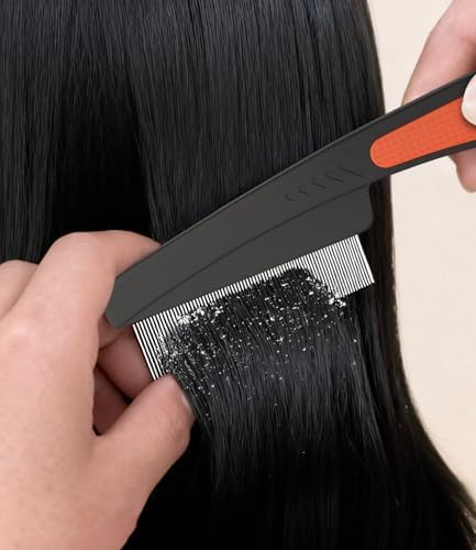 Self-Cleaning Dandruff Comb 2-Pack, Hollow Teeth Button-Release Scalp Detox, Fine Tooth 0.5mm & 2mm for Nits Buildup Removal, Women Men Kids, Stainless Steel Ergonomic Anti-Slip Hair Care Tool