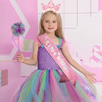 SuPoo 4th Birthday Decorations for Girl Pink Bow 4th Birthday Sash and Headband Crown for Girls Glitter Hair Band for Party 4 Year Old Flower Princess Tiara Hair Accessory Outfit Gift