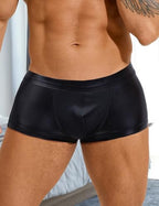 ohyeahlady Men's Faux Leather Boxer Briefs Black Soft Pouch Trunks Stretchy Plus Size Night Underwear Panties Club Wear