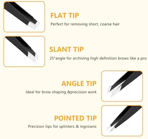 4 PCS Stainless Steel Tweezers Set – Precision Tweezers for Ingrown Hair, Facial Hair, Splinter, Blackhead and Tick Remover