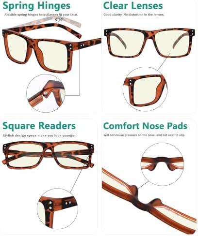 Eyekepper Oversized Reading Glasses Square Large Blue Light Readers for Men Women