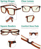 Eyekepper Oversized Reading Glasses Square Large Blue Light Readers for Men Women