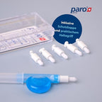 Paro isola F Interdental Brush System – Universal & Exchangeable Tips, Soft Single-Tuft Brush, 8 Sizes, Includes Handy Grip F Holder, for Braces, Implants, and Tight Spaces
