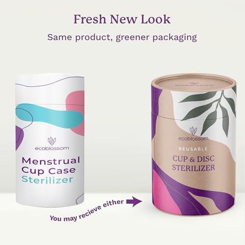 EcoBlossom Menstrual Cup Case and Sterilizer - Reusable Silicone Sterilizing Holder - Cleaner Period for You and Your Disc or Cup - Portable Cleaning Container & Microwave Steamer (Cyan)