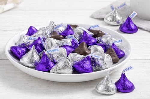 Hershey.sKISSES Milk & Dark Chocolate Candy Approx 60 Count of Solid Milk Chocolate in Silver Foils and Special Dark Chocolate Mildly Sweet Kisses Candy in Purple Foils Easter Basket & Hunt Filler