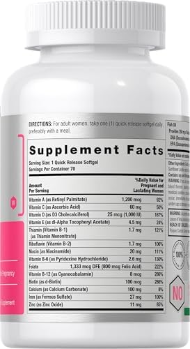 Horbäach Women's Prenatal Multivitamin with DHA, Iron and Folic Acid | 70 Softgels | Non-GMO & Gluten Free