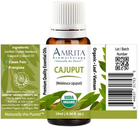 Organic Cajuput Essential Oil - Melaleuca cajuputi - 100% Pure Undiluted & Therapeutic Grade, Premium Quality Aromatherapy Oils, Tested & Verified - 10ML : AMRITA Aromatherapy