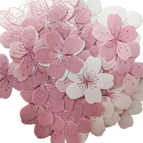 60PCS Edible Cherry Blossoms Rice Paper Cake Cupcake Toppers for Baby Shower Kids Birthday Spring Party Cherry Blossoms Wafer Paper Cake Decorations Supplies