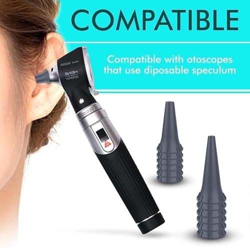 4mm Disposable Ear Specula Tips for Universal Otoscopes – Compitible With W-E-L-C-H A-L-L-Y-N, K-a-W-e, RIES'TER, H.E.I.N.E| Plastic Replacement Covers | Gray | Pack of 100
