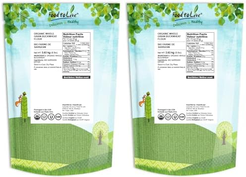 Food to Live Organic Whole Grain Buckwheat Flour, 16 Pounds – Non-GMO, Kosher, Unbleached, Unbromated, Unenriched, Stone Ground, Powder, Meal, Sirtfood, Bulk