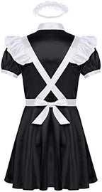YiZYiF Adult Men's Frilly Satin French Maid Uniform Crossdressing Lingerie Outfit Set