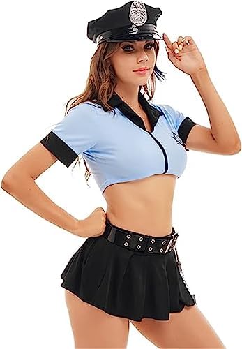 Womens Schoolgirl Halloween Sexy Police Officer Uniform Outfit Role Play Policewoman Cosplay Costume