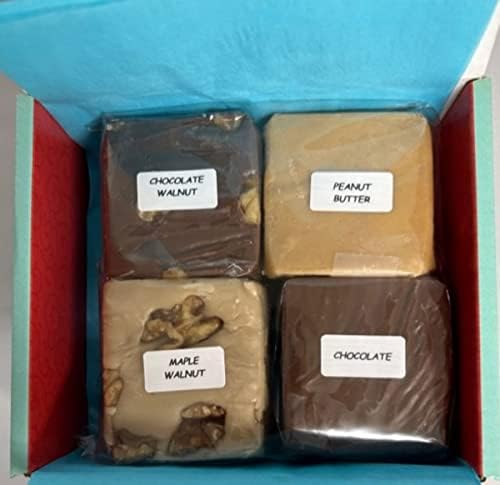 Betsy's Fancy Fudge Artisan Fudge Gift Box-4 Gourmet Flavors (Chocolate, Maple Walnut, Peanut Butter, Chocolate Walnut) 1 LB Handmade Maine Fresh Fudge, Gluten Free Candy
