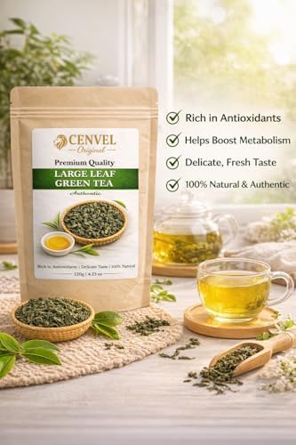 CENVEL® Large Leaf Green Tea | Exquisite Taste & Aroma | Premium Green Tea | Pure & Natural | Non GMO | Vegan Friendly (120g)