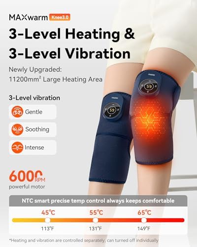 IKEEPFIT Cordless Knee Massager with Heat Vibration for Pain Relief MAXwarm 3.0[2026 Upgraded]-Electric Heated Knee Brace with 3 Heat Levels and 3 Massage Mode, for Men Women(Blue, 2-Pack)