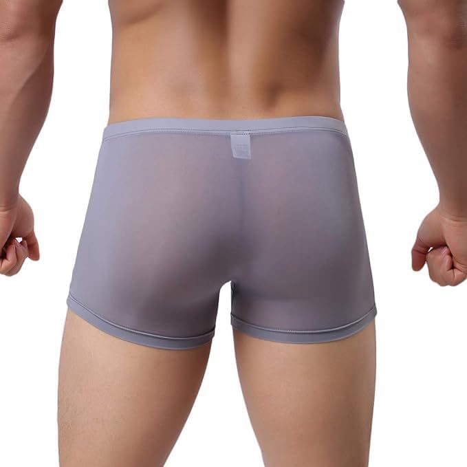 Mens Elephant Trunk Underwear Sexy Ice Silk Solid Color Separate Pouch Boxer Briefs