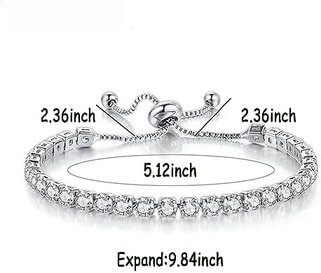 Tennis Bracelets, Tennis Bracelets for Women White Gold Plated Diamond Classic Adjustable Slider Bracelet Silver Fashion Jewelry Wedding Women Gifts Women (Silver/Rose Glod/Green)