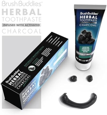 Brush Buddies Charcoal Toothpaste (2 Pack), 3.5 oz | Activated Charcoal Whitening Toothpaste | Fluoride-Free, Cool Mint | Herbal for Sensitive Teeth, Bad Breath & Stains