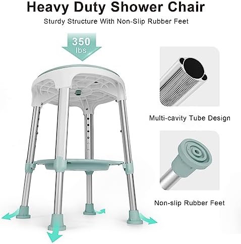 Shower Chair for Inside Shower, FSA/HSA Eligible Swivel Shower Stool 350lbs, Adjustable Tub Chair and Bathroom Stool with Storage Tray for Seniors, Elderly, Bath Handicap & Disabled