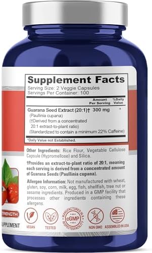 NusaPure Guarana Capsules, 300 mg, 200 Veg Capsules (Non-GMO, Vegan)
