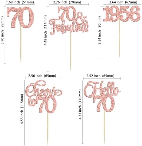 Gyufise 30Pcs 70th Birthday Cupcake Toppers 70 Fabulous Cupcake Picks Cheers to 70 1956 Cake Decorations for Happy 70th Birthday Wedding Anniversary Party Decoration Supplies Rose Gold