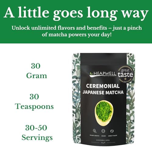 Heapwell Japanese Matcha – Premium & Ceremonial & AAA Grade Matcha Tea | Authentic Japanese Origin (1.05oz (30g), Ceremonial Grade)