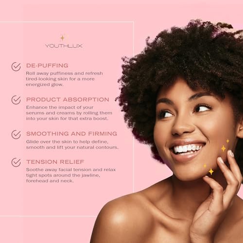 Radiance Roller – Germanium Stone Facial Massage Tool/Wand Face Roller for Lifting, Sculpting, De-Puffing, Glow Boost, Energizing & Cooling Effect (Rose Gold)