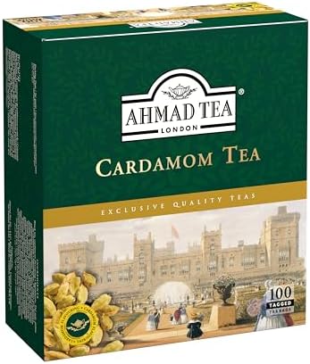 Ahmad Tea Black Tea, Cardamom Teabags (No Envelopes), 100 ct - Caffeinated and Sugar-Free
