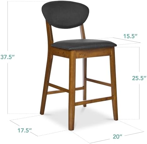 Best Choice Products Set of 2 Counter-Height Bar Stools, Mid-Century Modern, Armless Wood Stools W/Upholstered Seat Cushion & Backrest for Kitchen Island or Dining Room Bar - Walnut/Charcoal