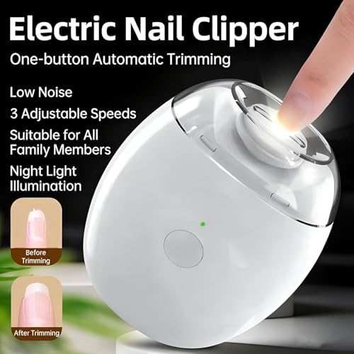 2 Pcs Universal Automatic Fingernail Grinder, 2026 Portable 3 in 1 Electric Nail Clippers with LED Light & 3 Speeds, Silent Auto Fingernail Cutter and Polishing Trimmer