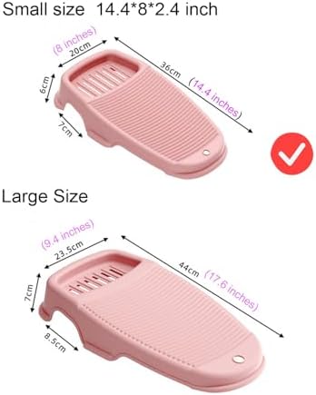 Portable Plastic Laundry Washboard with Non-Slip Base & Holder, Hand Wash Board for Clothes, Household Washing Scrub Board (Pink, 8 * 14.4inch)