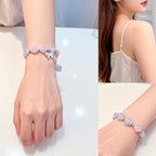 Crystal Butterfly Floral Charm Bracelet for Women, Elegant Adjustable Stretch Bracelet with Butterfly & Flower Beads, Dainty Bohemian Beaded Jewelry Gift