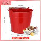 Didaey 12 Pcs Large Galvanized Metal Buckets with Handle 10 Inch Heavy Duty Stainless Steel Pails Round Pail for Party Wedding, Crafts, Utensils, Table Centerpieces (Red)