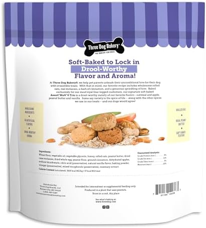 Three Dog Bakery Assort Mutt Trio, 48oz – Delicious Dog Treats with Oats, Apple, Peanut Butter & Vanilla, Premium Dog Training Treats, Puppy Treats