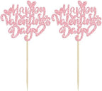 Ephlyn 24Pcs Happy Valentine's Day Cupcake Toppers Glitter Heart Cupcake Pick Decorations Valentine Cupcake Topper for Happy Valentine's Day Birthday Party Cake Decorations Supplies Pink