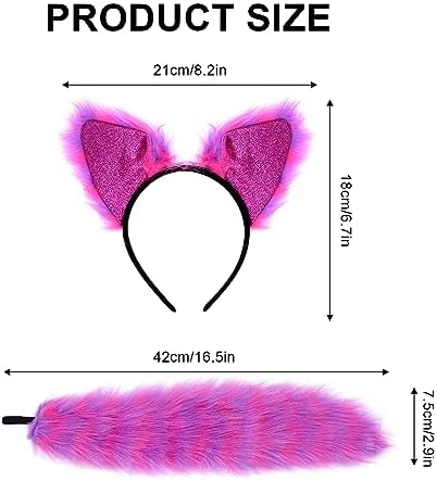 Pistha Faux Fur Cat Wolf Fox Costume Accessories Ear Headband Gloves Wolf Fox Tail Set for Adults Halloween Xmas Cosplay Costume Accessory