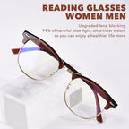 OPTOFENDY Reading Glasses for Women Men, Half Frame Retro Semi Rimless Blue Light Blocking Computer Readers, Clear Lens