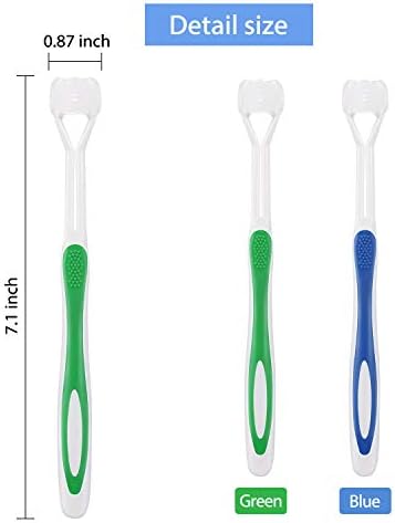 Boao 2 Pieces Autism Toothbrush Three Bristle Travel Toothbrush for Complete Teeth, Great Angle Bristles Clean Each Tooth, Soft and Gentle(Green, Blue)