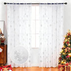 MikiUp Christmas Snowflakes Sheer Curtains, Silver Foil Printed Semi Sheer Drapes, Rod Pocket Xmas Decoration Window Treatment Panels for Bedroom Living Room, White 52 x 72 inch