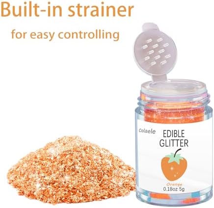 Orange Edible Glitter Glimmer Powder for Cakes Drinks - Colaele 5 grams Food Grade Luster Dust Metallic Food Decorating Sprinkle Disco Brew Dust for Cake Decorations Wine Beverage Candy Dessert, Vegan