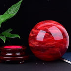 Red Crystal Ball Smelting Stone Sphere with Wood Stand Quartz Gemstone for Feng Shui Home Decoration,6cm