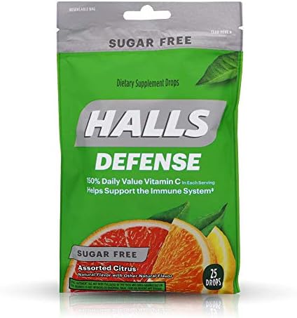 Halls Defense Vitamin C Drops Sugar Free Assorted Citrus - 25 ct, Pack of 4
